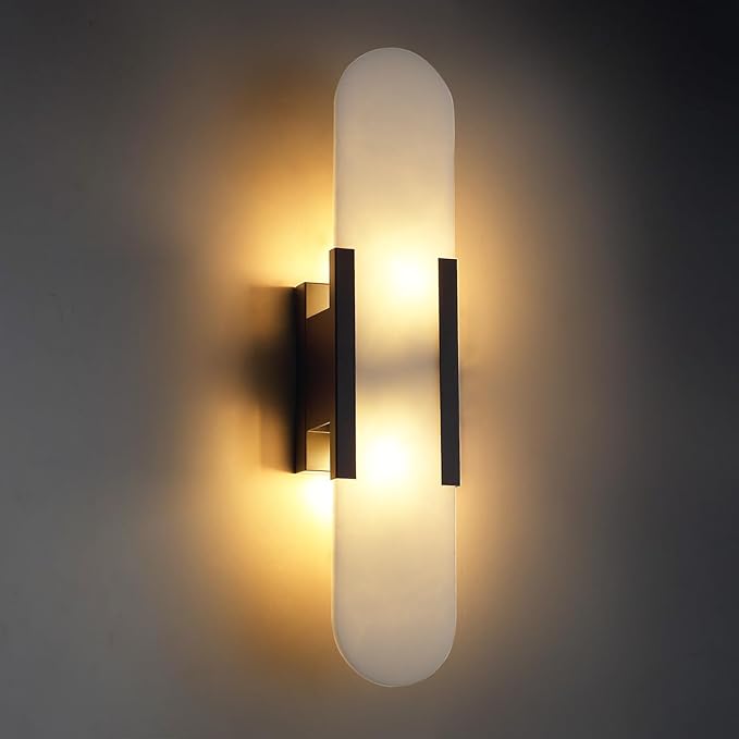 Alabaster Wall Sconces, 19.7in Wall Sconce, Natural Marble Wall Sconces Wall Lighting, Wall Light Fixtures for Bedroom Living Room Stairs Vanity Hallway Bedside (Bulb Included)