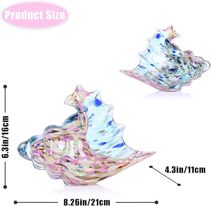LCCCK Hand Blown Glass Conch Shell Sculpture, Sea Glass Art Figurines, Beachy Room Decor, Pink Conch Shell Decorative Statues, Sea Shell Coastal Decor for Shelf House Room, Beachy Gifts
