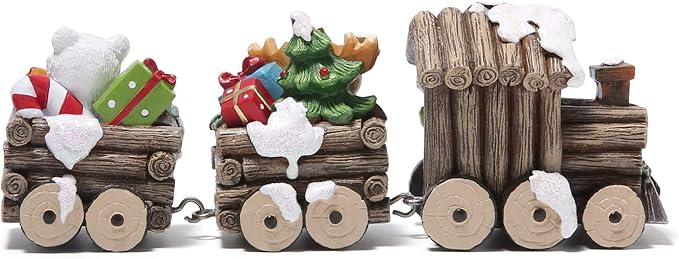 Hodao Christmas Decorations Indoor Home Decor Christmas Small Train Figurines Winter for Table Top Centerpiece Fireplace Decor Cute Christmas Train Decoration Gift (Wood Color Train)