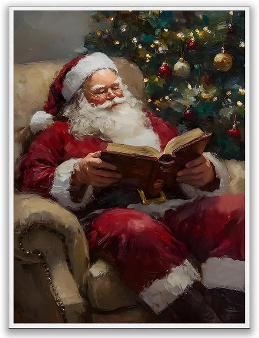 Santa Reading Book Posters Christmas Canvas Print Wall Art Christmas Winter Wall Art Santa Claus Print Holiday Decor 20x30 Unframed