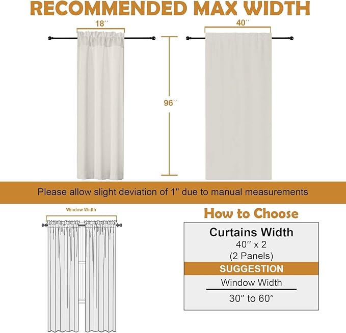 Aiyufeng Natural Room Darkening Curtains for Bedroom 96 Inches Long 2 Panels, Solid Thermal Insulated, Energy Saving Living Room Window Treatment Curtains Blackout Drapes, W40 x L96 Inch, Natural