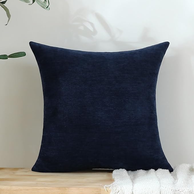 Jeneoo Navy Blue Decorative Throw Pillow Covers Soft Chenille Comfy Square Couch Cushion Cases for Living Room Sofa Decor (Set of 2, 14 x 14 Inches)