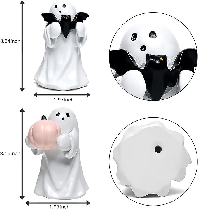 2Packs Halloween Ghost Figurine Decor,Cute Hallowen Statue for Home Decorative, Funny Spooky Hugging Pumpkins & Bats Figurine Hallowee Decor for Desk Office Table Centerpieces Ornament