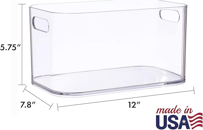 STORi Bliss XL Clear Plastic Storage Bin, Pantry Organizers & Storage Containers, Home Organization Must Haves for Kitchen, Laundry Room, Office, Closet, 12” x 8” Made in USA (Pack of 2)