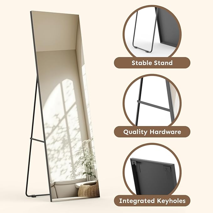 Kosmonia 56x18 Frameless Full Length Silver Coating Mirror w/Distortion Free, HD Reflection &Anti Desilvering, Tempered Glass & Shatter Proof Film Doubling Safety, Easy Setup w/Stand, Wall/Standing