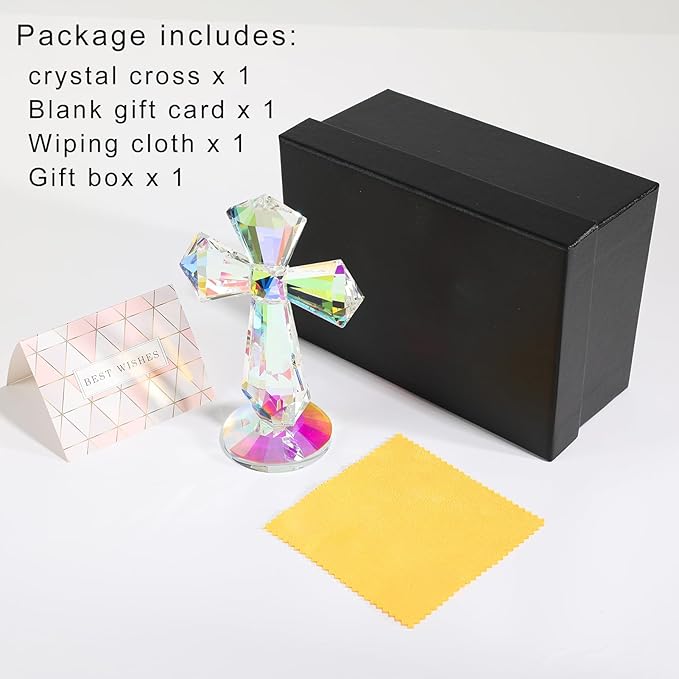 Crystal Standing Cross Decor, Easter Christmas Decoration for Pary,Religious Gifts for Women Men, Handmade Glass Holy Collectible Figurines (Multicolor Crystal Cross)