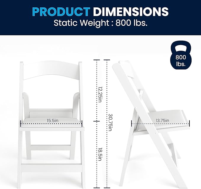 Flash Furniture Hercules Series Folding Chairs for Weddings and Formal Events, Stackable Commercial Event Seats with 1,000-lb. Static Weight Capacity, Set of 2, White