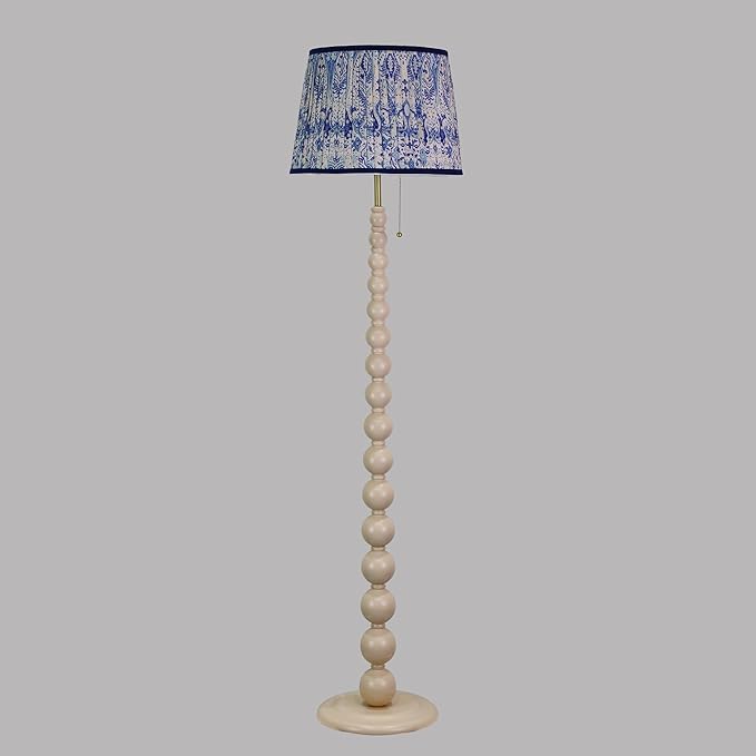 Modern Floor Lamp for Living Room, Farmhouse Floor Lamps, 14X14X59 Inch Beige Wood Base Pull Chain Switch Floor Lamp for Bedrooms and Office (Tapered Pleated Shade)
