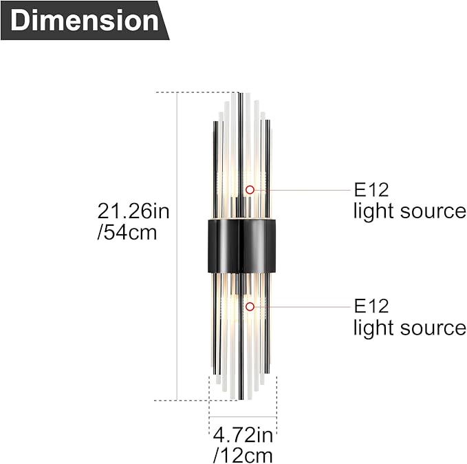 Modern Wall Sconce Titanium Black Metal with Clear Class Crystal Vanity Wall Sconce Lighting for Bedroom Living Room Bathroom Light Fixtures