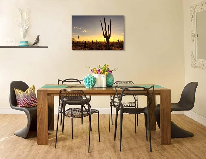 Sunset at Saguaro National Park Picture Wall Art for Living Room Bedroom Bathroom Home Decorations Arizona Cactus Landscape Poster Framed Artwork Canvas Prints Ready to Hang(12''H x 16''W)