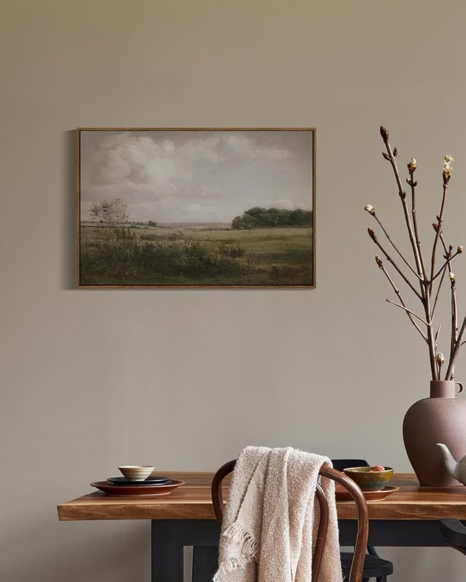 VIYYIEA Vintage Landscape Large Framed Wall Art, Nature Wilderness Scenery Paintings Decor Aesthetic, 20x30 Inch Canvas Print Artwork, Retro Farm Landscape Wall Pictures for Bedroom Living Room