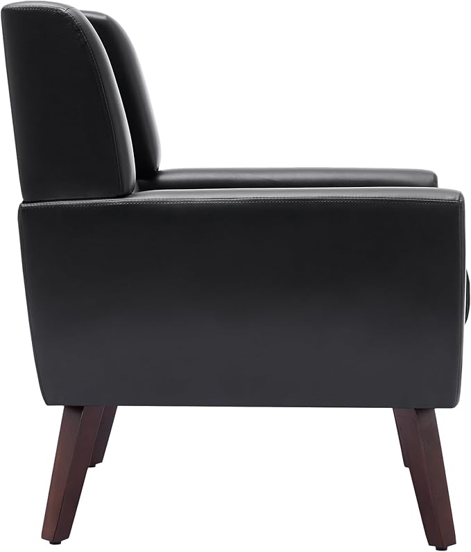 UIXE PU Leather Accent Chairs Set of 2, Modern Arm Club Chair Upholstered Armchair for Living Room, Comfy Single Sofa Seats Button Tufted Reading Seating, Black
