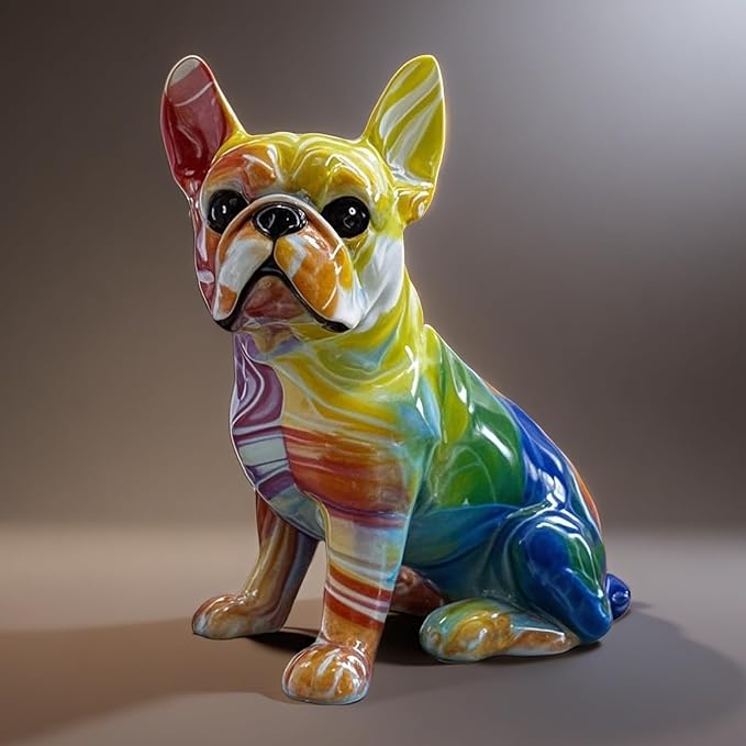 FUNSXBUG Colorful Art French Bulldog Statue Dog Figurines Sculpture Collectibles Home Office Desktop Decor Outdoor Garden Display Decoration Resin (Colour 4)