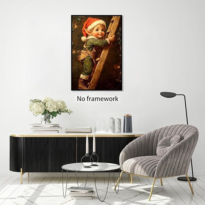 Medpol Vintage christmas wall art christmas elf painting winter cottagecore canvas poster for farmhouse home decor apartment dormitory Unframed12x18inch