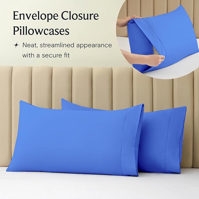 LuxClub 5 PC Sheet Set Bed Sheets Deep Pockets 16" Eco Friendly Wrinkle Free Cooling Machine Washable Hotel Bedding Silky Soft - Marine Blue Split King