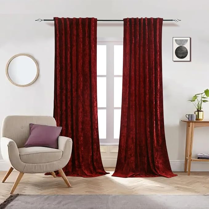 Liinas Velvet Blackout Curtains Soft Luxury 2 Panels Curtains for Bedroom Nursery Patio Doors Rod Pocket Back Tab Drapes Curtains for Living Room,52 by 108 Inch, Burgundy