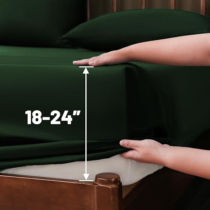 Extra Deep Pocket Queen Sheets 18-24 Inch 100% Egyptian Cotton 1000 Thread Count Sateen Weave Soft Breathable 4 Pieces(Queen,Forest Green)
