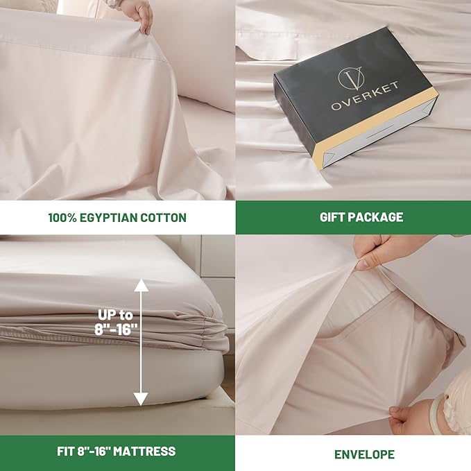 1000 Thread Count Egyptian Cotton Sheets Queen Size Set 4PCS Sateen Weave Soft Breathable 16-Inch Deep Pocket(Queen,Dusty Pink)