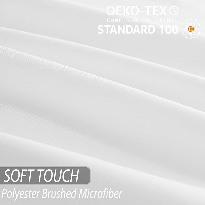 Queen Sheet Set White, Super Soft Microfiber Bed Sheets Queen Size Extra Deep Pocket, Hotel Cooling Bedding Sets, Wrinkle Free Oeko-Tex, 4 Piece