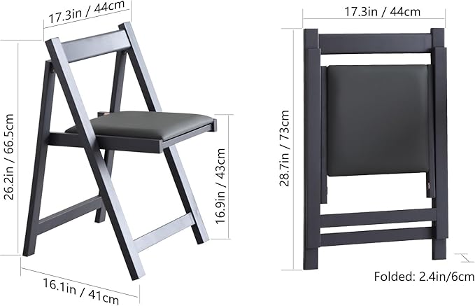 FUNROLUX Folding Dining Chairs with Padded Seats 2 Pack Wooden Folding Chairs for Kitchen Table Event Party Indoor 198LB Weight Capacity (Grey)