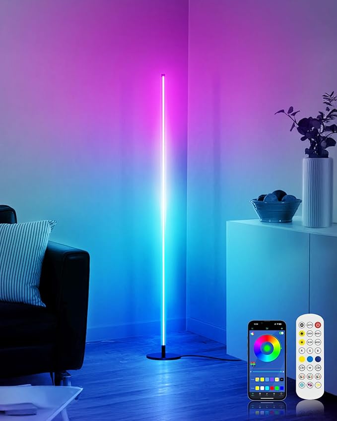 unionlux Corner Floor Lamp 2 Pack with APP/Remote, RGB Corner Light with IC Chasing Lights, Modern Floor Lamp for Gaming Living Room Bed Room