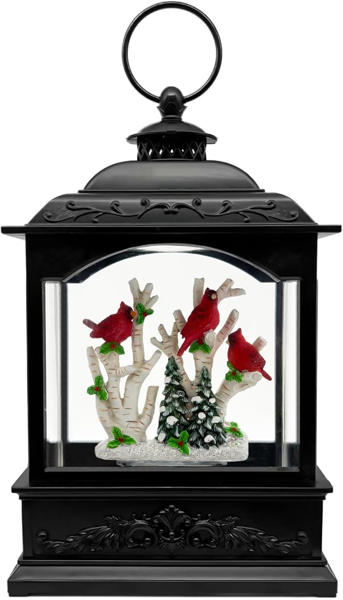 Christmas Snow Globes Lantern with Music & Timer - USB/Battery Operated LED Glittering Globe Lantern, Snow Globe Decoration for Home Holiday Decor (Red Robin)