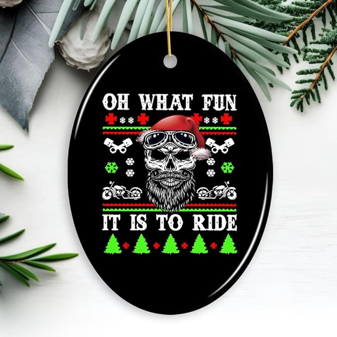 Collectible Skeleton Themed Ornaments (Biker Skull Santa Christmas Ornament)