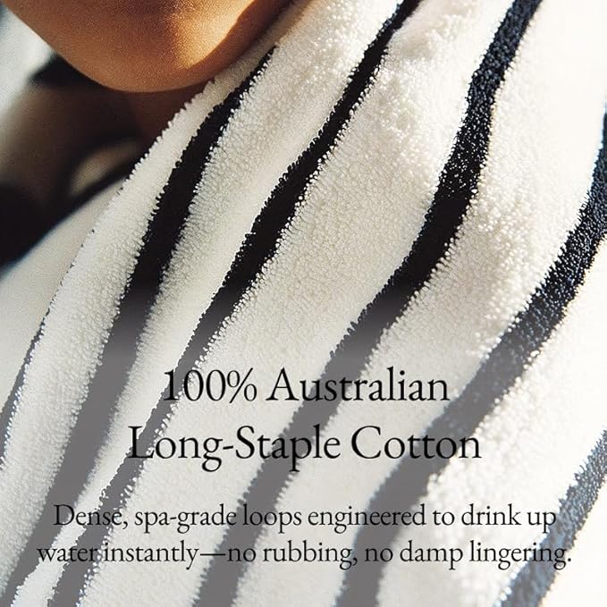 Italic Ultraplush Luxe 6 Piece Towel Set – 2 Bath Sheets, 2 Hand Towels, 2 Washcloths – 800GSM Highly Absorbent & Quick Dry, Resort Grade 100% Australian Cotton Towels, Striped (White & Blue)