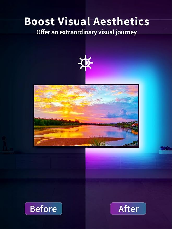 LED Lights for TV, 19.68ft LED Backlights for 65-80in TV, RGB TV Backlight with Music Sync Bluetooth APP and Remote Control TV Lights Strip USB Powered LED Lights for Bedroom, Gaming
