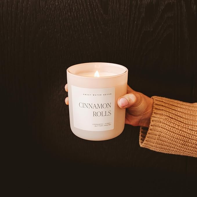 Sweet Water Decor Cinnamon Rolls Christmas Scented Candles - Christmas Stocking Stuffers Soy Candles Icing & Pastry Scent - Christmas Candles with 70 Hours Burn Time - 15Oz Tan Matte Jar Wax Candles