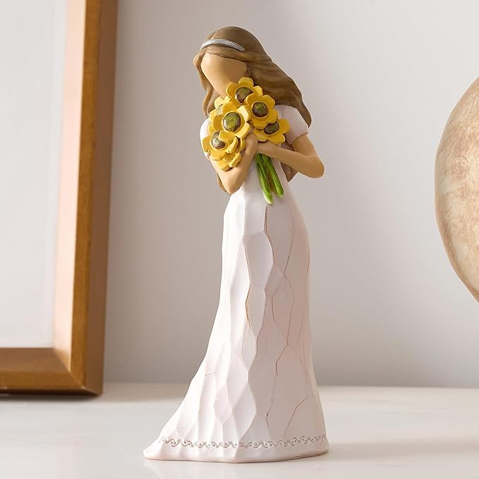 Encouragement Gifts for Women Friends Daughter Kids Inspirational Support Sunflower Gifts for Women Birthday 6.7" Resin Sculpted Hand-Painted Figurines Home Decor(Frame for Free)
