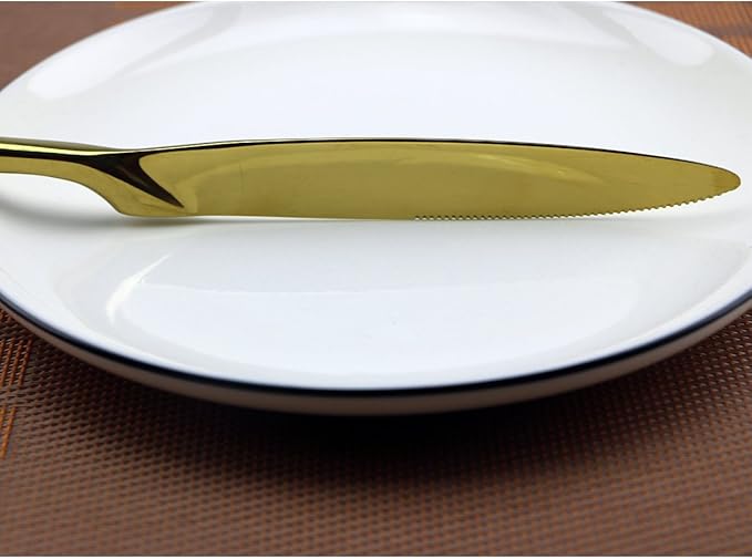 Gold 18/10 Stainless Steel Flatware Set – Stylish Set of Eating Utensils for 1 Person - Dinner Knife, Fork, Soup Spoon, Tea Spoon - Ideal Weight & Size, for Everyday Use or Holidays