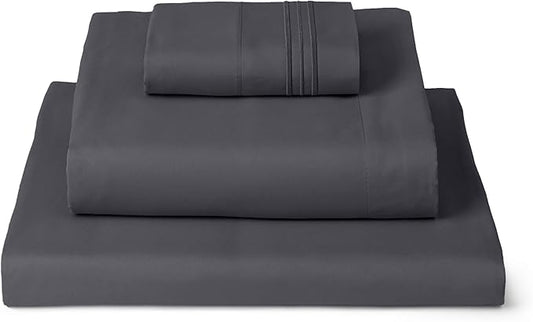 Mellanni Twin Sheets Set - 3 PC Iconic Collection Bedding - Hotel Luxury, Extra Soft, Cooling Bed Sheets - Wrinkle, Fade, Stain Resistant (Twin, Charcoal)