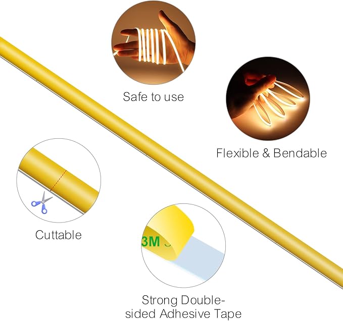24V COB LED Strip Lights, 16.4ft Ultra Narrow 5mm Golden Yellow LED Tape with 3840 LEDs, High Bright Dotless Dimmable Flexible LED Ribbon for Indoor Hotel Home Christmas Decor (No Power Supply)