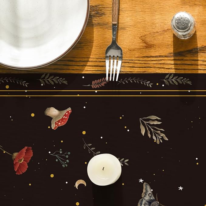 Artoid Mode Poppy Moth Mushroom Moon Fall Table Runner, Seasonal Autumn Kitchen Dining Table Decoration for Home Party Decor 13x108 Inch