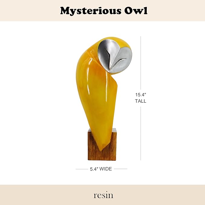 15 Inch Owl Statue for Home Decor Accents Office Decor, Handmade Owl Sculpture for Bookshelf Decor, Bookshelf Desktop Mantel Cabinet Living Room Bedroom Decorations