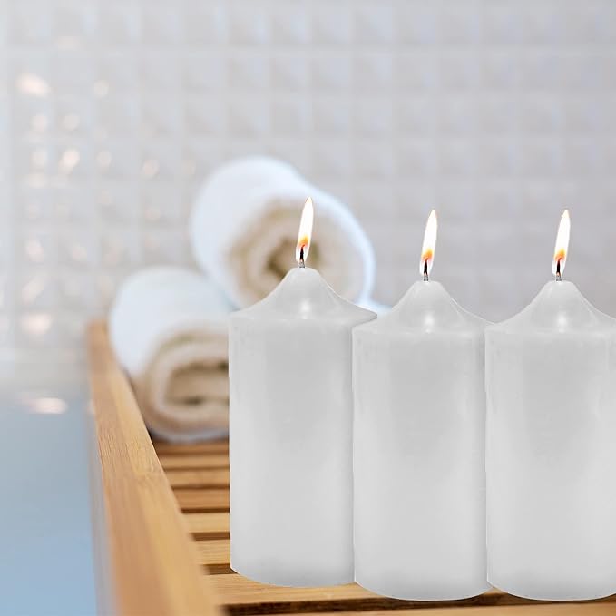 Super Z Outlet Unscented Pillar Candles for Weddings, Home Decoration, Relaxation, Spa, Smokeless Cotton Wick (12 Count, White, 3"x6")