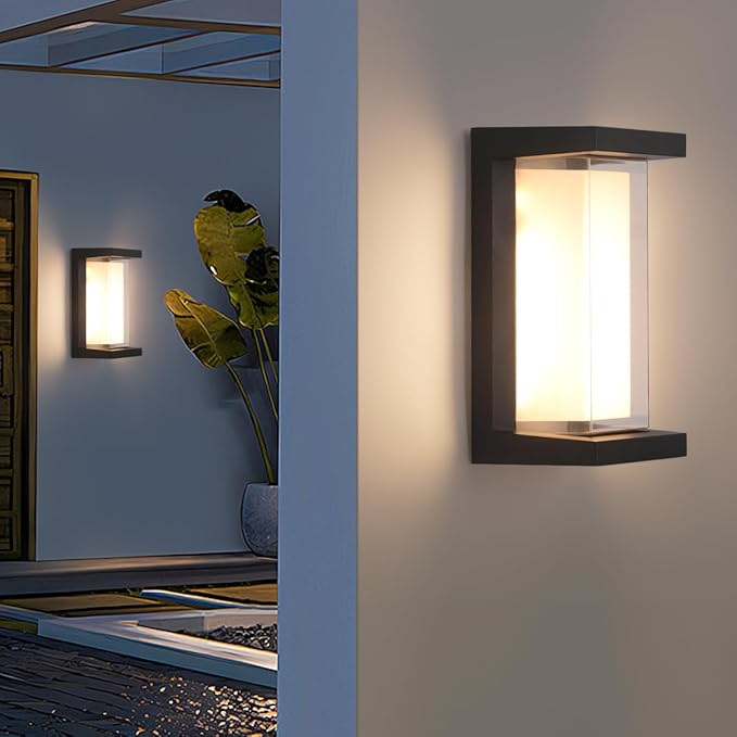 Outdoor Wall Light Fixtures,Exterior Waterproof Lanterns,15%-100% Dimmable,3CCT 3000K/4000K/6500K,2160LM Aluminum Outdoor Modern Wall Lights,10.23 Inch Matte Black Indoor Wall Sconce Art Lights 1 Pack