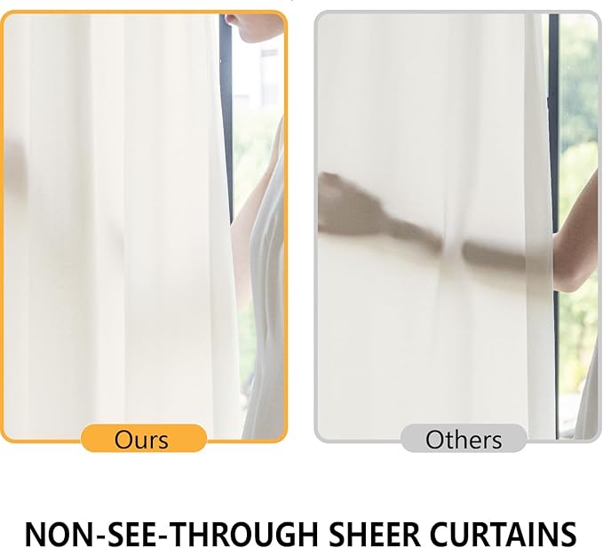 Non-See-Through Beige Privacy Semi Sheer Curtains That Let Light in 63 Inches Long Light Filtering Sheer Window Curtains Drapes for Living Room Bedroom 2 Panels Set Beige