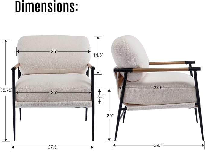 LukeAlon Mid-Century Sherpa Accent Chair, Ultra Soft Living Room Chair with Metal Legs Modern Armchair Lounge Chair Upholstered Comfy Leisure Chair for Bedroom Reception Area Reading Room, White