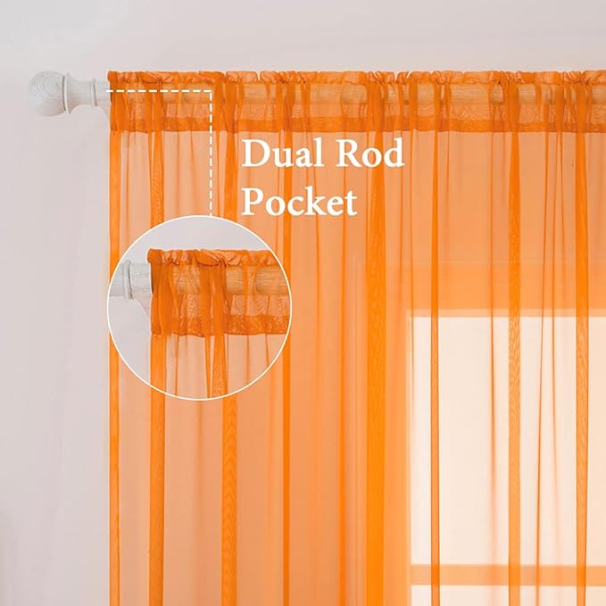 MIULEE 2 Panels Solid Fall Color Sheer Window Curtains Elegant Window Voile Panels/Drapes/Treatment for Bedroom Living Room (54X72 Inches Orange)