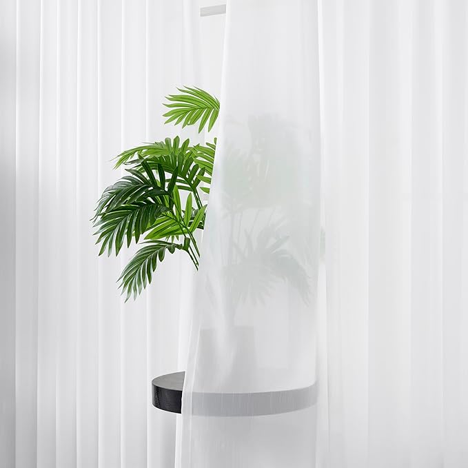 Pinch Pleated Sheer Curtains 108 Inches Long for Living Room Bedroom 1 Panel Light Filtering Pinch Pleat White Semi Sheer Curtains & Drapes for Sliding Glass Door, with Textured, W52 x L108