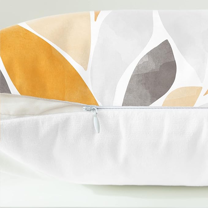 CaliTime Throw Pillow Cases Pack of 2 Cozy Fleece Falling Dahlia Floral Flowers Petals Decorative Cushion Covers for Couch Bed Sofa Farmhouse Decoration 18 X 18 Inches Orange Gold Grey