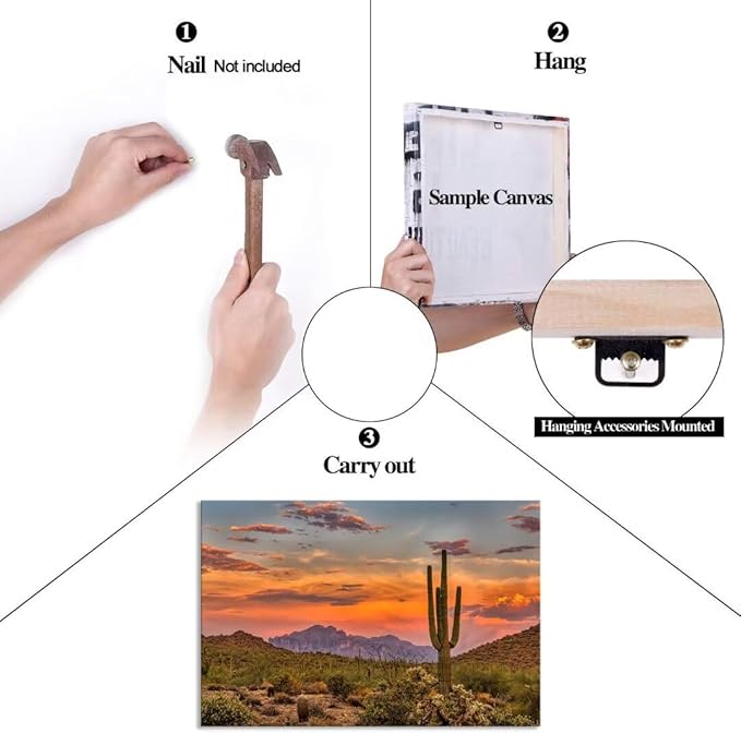 Sunset in the Sonoran Desert Wall Art for Living Room Bedroom Bathroom Home Decorations Cactus Picture Poster Canvas Prints Desert Artwork Framed Ready to Hang(24''H x 36''W)