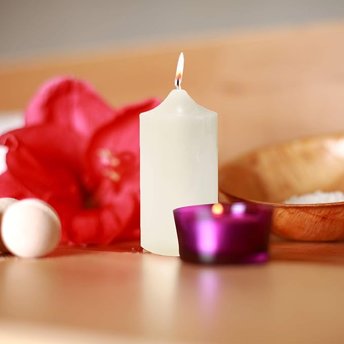 Super Z Outlet Unscented Pillar Candles for Weddings, Home Decoration, Relaxation, Spa, Smokeless Cotton Wick (1, Ivory, 3"x6")