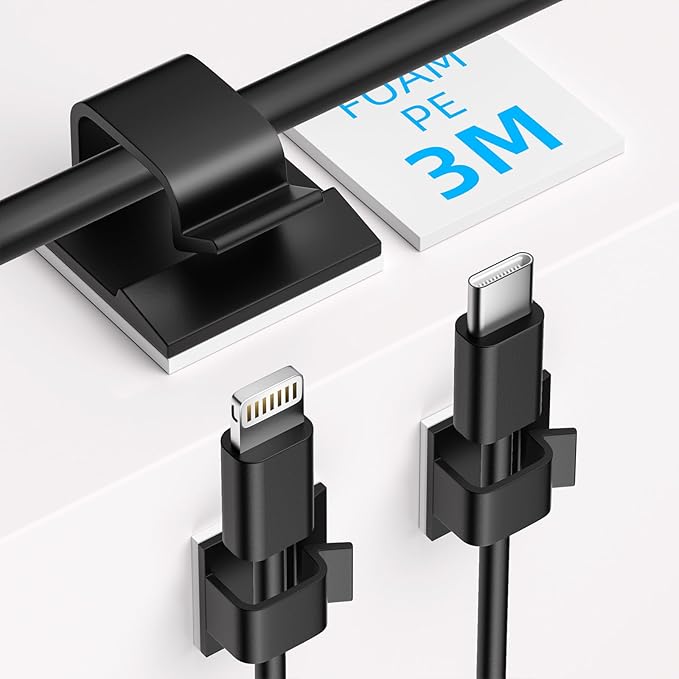 100 PCS Adhesive Cable Clips Black (50 Small & 50 Large), Cable Management Under Desk, Cable Wall Clip, Wire Clips for Cords of Car Dash Cam, HDMI, Extension Cord, TV PC Phone USB Ethernet Coax