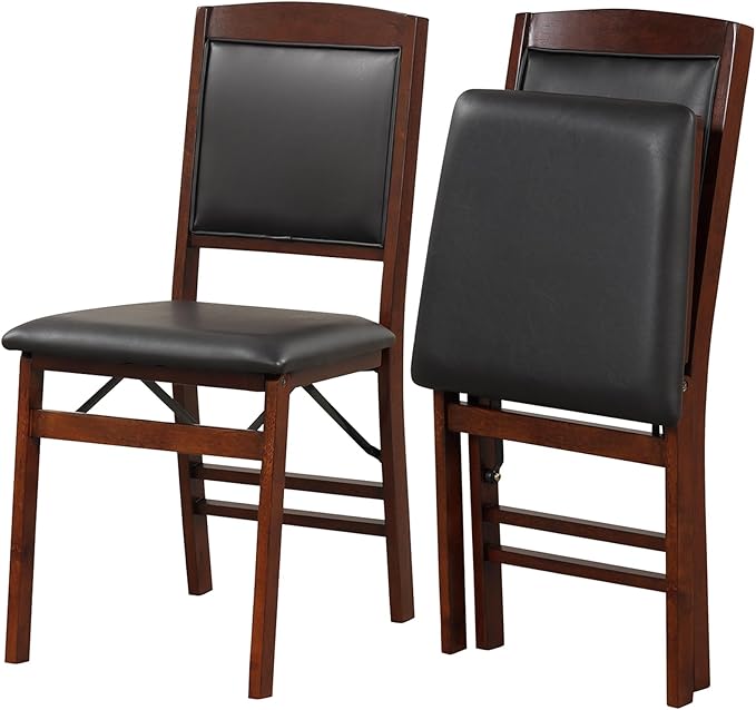 COSTWAY Folding Dining Chairs Set of 2, Wooden Kitchen Side Chairs w/Padded Seat, Solid Wood Frame, 400 LBS Load Bearing, No Assembly Needed, Vintage Foldable Chairs for Dining Room, Living Room