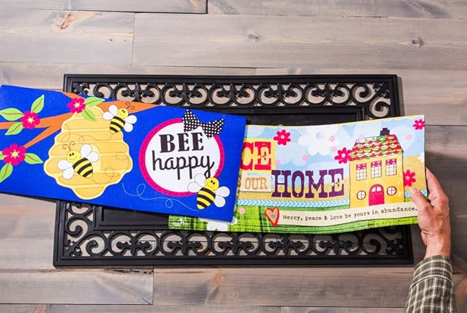 Evergreen Sassafras Fall Christmas Holiday Doormat Insert Bundle & Tray Set of 5, Interchangeable Entrance Door mats Indoor and Outdoor Welcome Mat 30 x 18 Tray Non Slip Backing Low Profile