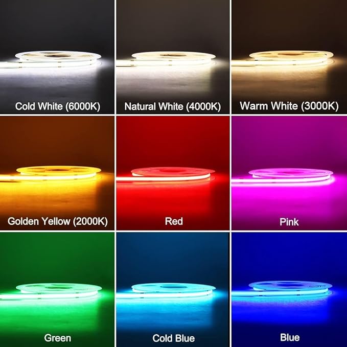 12V 2700K COB LED Strip Light Tape Warm Yellow Color, 480LEDs/m 16.4FT CRI>90, High Bright Ribbon Light for House Ceiling Bedroom Decor (DC12V, Wihtout Power Supply)