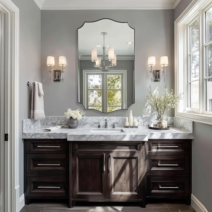 ANDY STAR Chrome Bathroom Mirror, 24x40 Inch Polished Silver Scalloped Mirror, Bathroom Mirror for Over Sink in Rust-Proof Stainless Steel 1" Frame, Unique Designer Mirror, Wave Inspired Style